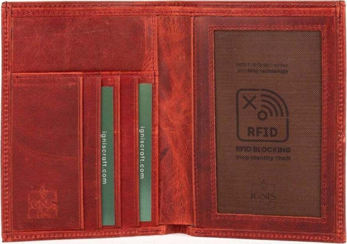 Rfıd Korumalı Kırmızı Hakiki Deri Pasaport Cüzdanı | Minimalist | Voyager Carnelian
