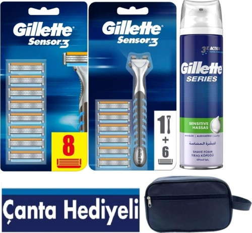 Sensor3 Makine + 14 Lü Yedek Tıraş Bıçağı + 250 Ml Köpük +seyahat Çantası