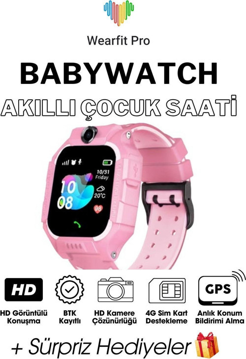 Wearfit Çocuk Akıllı Kol Saati Smart Watch Tft Ekran Gps Kamera Oyun Hesap Arama Btk Kayıtlı Pembe