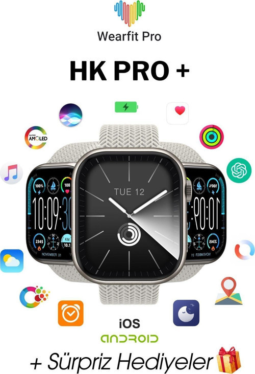 Wearfit Hk Pro + Akıllı Kol Saati Smart Watch Model inç 45 mm Miniled Ekran Gri