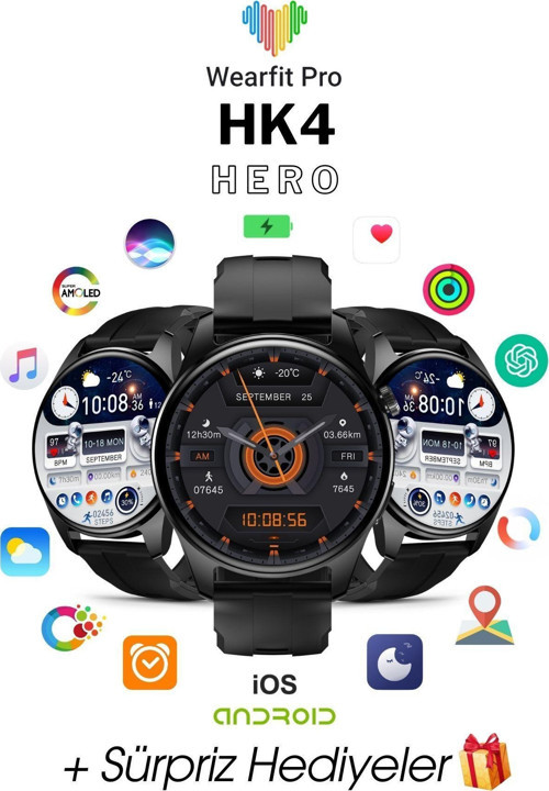Wearfit Hk4 Hero Akıllı Kol Saati Yuvarlak Model 1.43 inç 37 mm Amoled Ekran Siyah