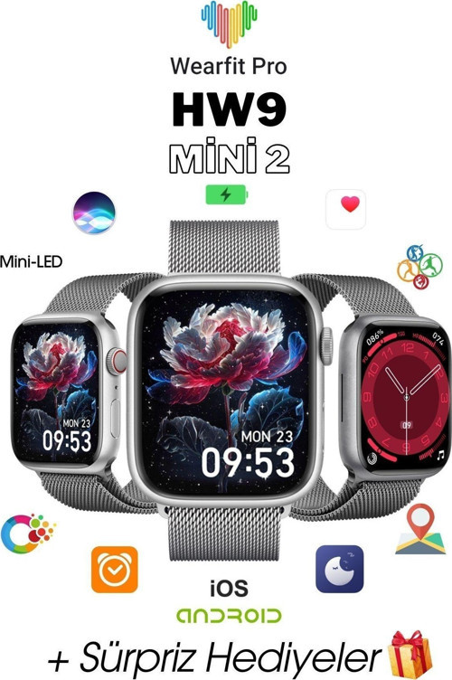 Wearfit Hw9 Mini 2 Akıllı Kol Saati Smart Watch Model 2.05 inç 41 mm Miniled Ekran Gri