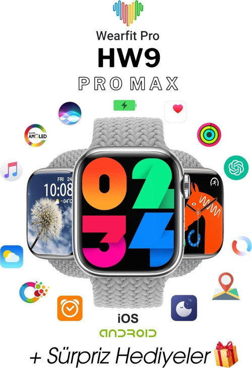 Wearfit Hw9 Pro Max Akıllı Kol Saati Smart Watch Model inç 45 mm Amoled Ekran Gri