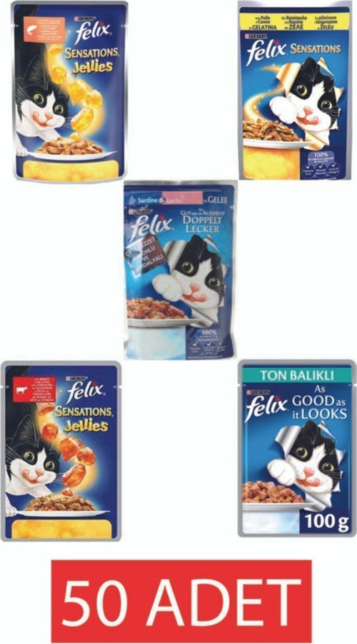 5 Çeşit Karışık Yaş Yetişkin Kedi Maması Pouch 50 Adet