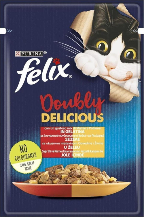 Çifte Lezzet Sığır Etli Ve Tavuklu Konserve Kedi Maması 85 gr - 12 Adet