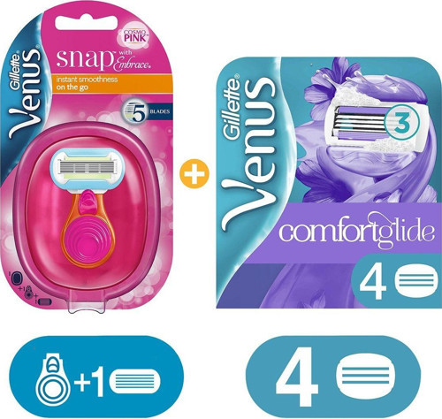 Venus Embrace Snap Seyahat Boyu Tıraş Paketi (Tıraş Makinesi + 4'lü Tıraş Bıçağı )