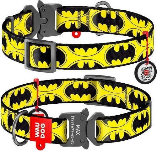 Collar QR Pasaportlu Köpek Boyun Tasması 31-49 CM, 25 MM, Batman2 Desenli Metal Tokalı