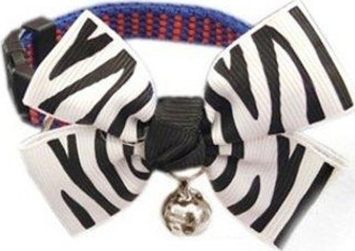 Papyonlu Kedi Tasması Max:27 cm-Min:19 cm Zebralı Beyaz