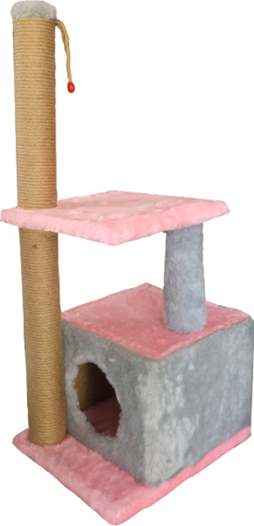 2 Katlı Kare Yuvalı Kedi Tırmalama Gri Pembe 32/40/95 cm
