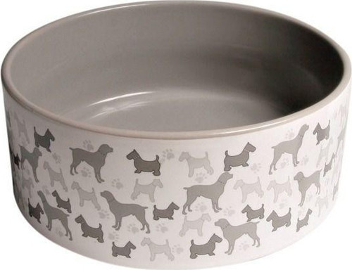 Köpek Desenli Mama ve Su Kabı 250 ml 11 cm Gri Rengi