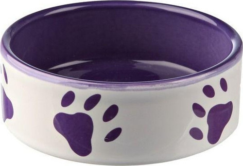 Köpek Porselen Mama ve Su Kabı 0.8 Litre Beyaz Mor