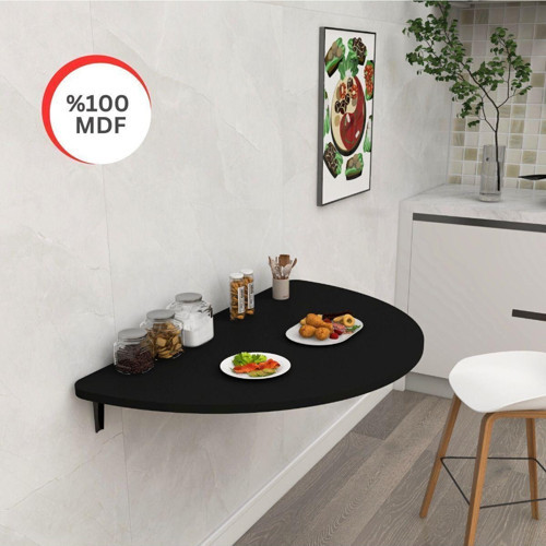 60X90 Cm Mdf Oval Tasarım Mat Siyah Duvara Monte Kırma Katlanır Masa