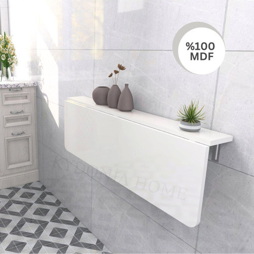 60X90 Cm Oval Köşeli Duvara Monte Kırma Katlanır Raflı Yemek Masası