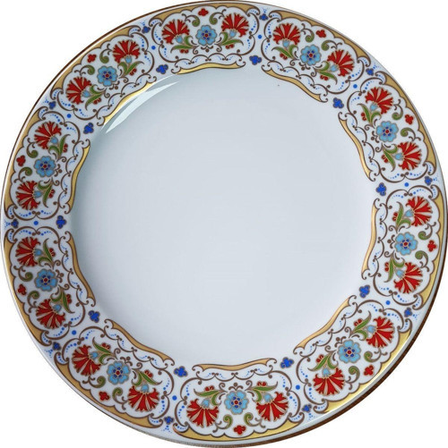 Prt 112 25 Cm Sarı Altın Yaldızlı Karanfil Desenli Porselen Kaligrafi Çini Tabak