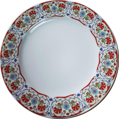 Prt 113 25 Cm Kırmızı Altın Yaldızlı Karanfil Desenli Porselen Kaligrafi Çini Tabak