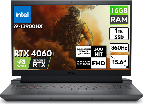 G15 5530 i9-13900HX 16-GBDDR5 1 TBSSD RTX 4060 15.6" FHD Freedos Taşınabilir Bilgisayar G155530017U BT9