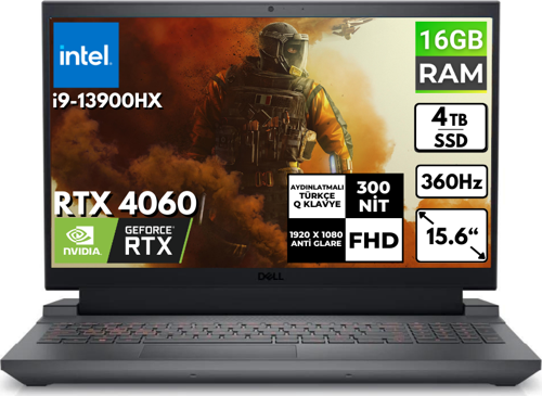 G15 5530 i9-13900HX 16-GBDDR5 4 TBSSD RTX 4060 15.6" FHD Freedos Taşınabilir Bilgisayar G155530017U BT33