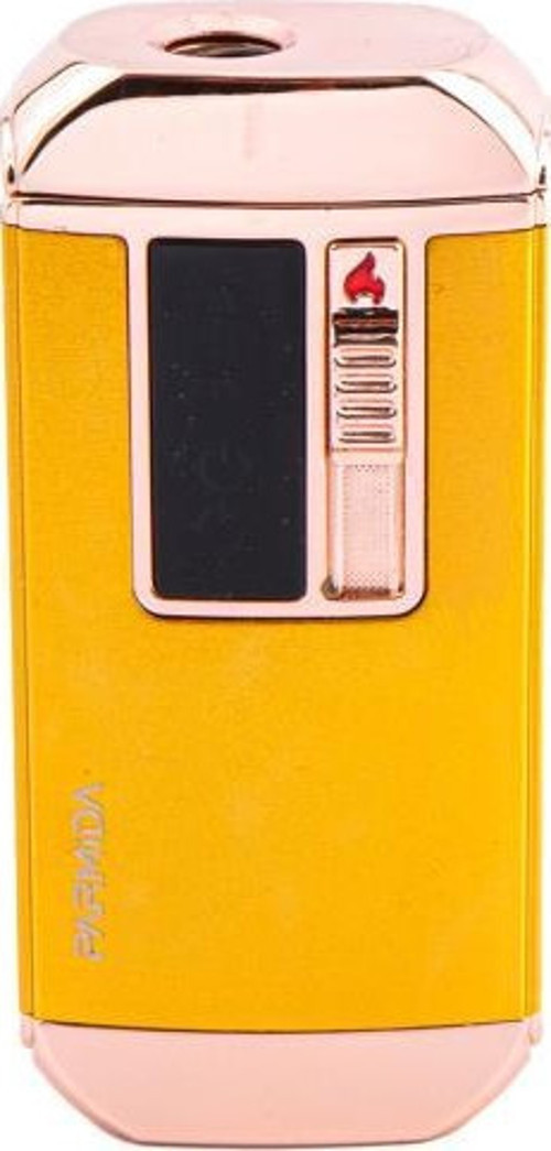 Sarı-Gold Multifonksiyonel Çakmak (Tek Torch Pürmüz Puro Çakmağı, Elektrikli Çakmak, Powerbank, El Feneri)