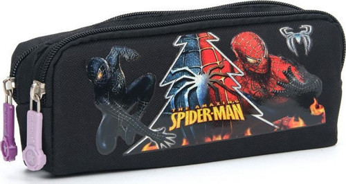Black Spiderman Çocuk Okul Kalemliği - 2 Bölmeli Fermuarlı Kalemlik Örümcek Adam Kalemlik spid2