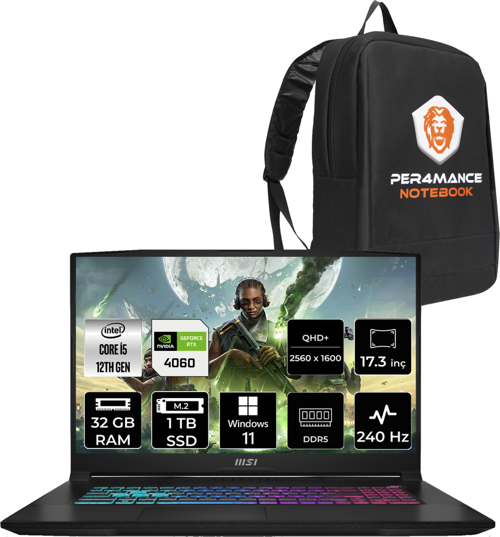 Katana 17 Intel Core i5 12450H 32GB 1TB SSD 144Hz W11P Bilgisayar B12VFK-1031XTR & PER4 ÇANTA B12VFK1031XTRP398