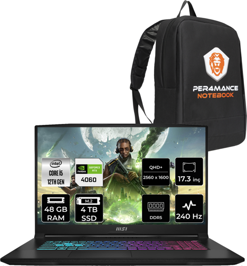 Katana 17 Intel Core i5 12450H 48GB 4TB SSD 144Hz FDOS Bilgisayar B12VFK-1031XTR & PER4 ÇANTA B12VFK1031XTRP330