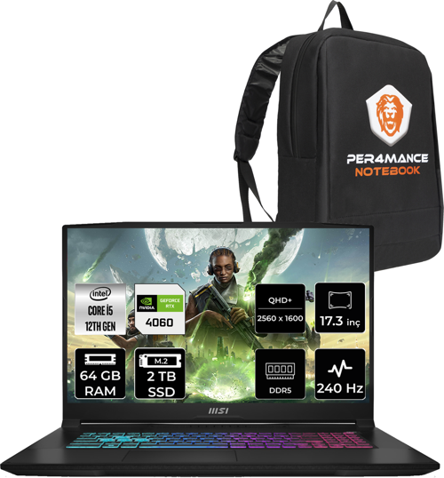 Katana 17 Intel Core i5 12450H 64GB 2TB SSD 144Hz FDOS Bilgisayar B12VFK-1031XTR & PER4 ÇANTA B12VFK1031XTRP334