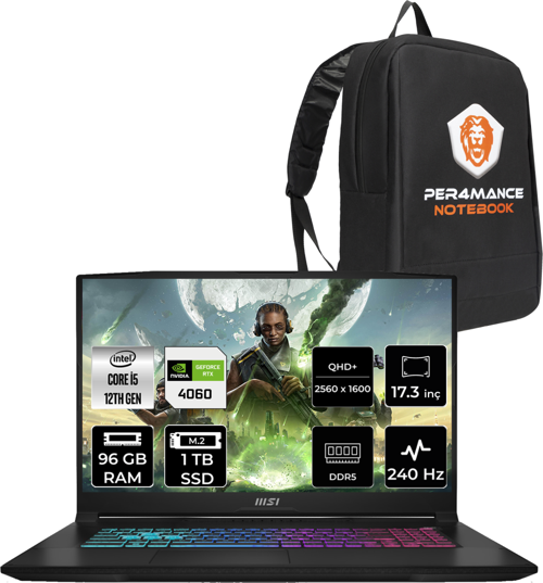 Katana 17 Intel Core i5 12450H 96GB 1TB SSD 144Hz FDOS Bilgisayar B12VFK-1031XTR & PER4 ÇANTA B12VFK1031XTRP338