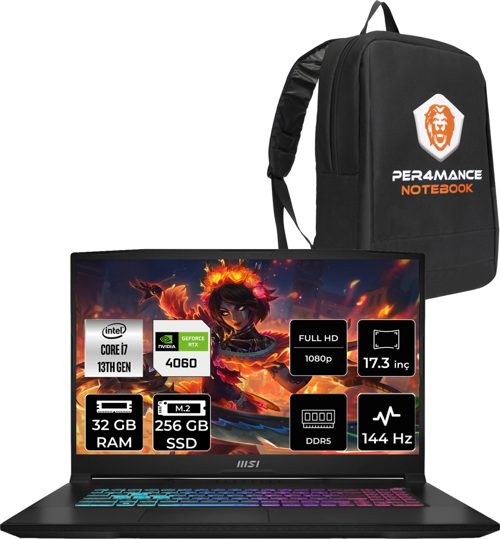 Katana 17 Intel Core i7 13620H 32GB 256GB SSD 144Hz FDOS Bilgisayar B13VFK-1037XTR & PER4 ÇANTA B13VFK1037XTRP316