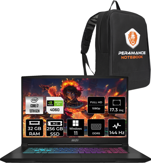Katana 17 Intel Core i7 13620H 32GB 256GB SSD 144Hz W11H Bilgisayar B13VFK-1037XTR & PER4 ÇANTA B13VFK1037XTRP356