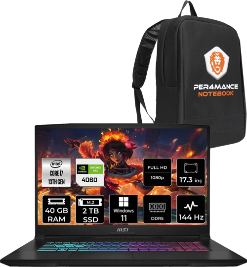 Katana 17 Intel Core i7 13620H 40GB 2TB SSD 144Hz W11H Bilgisayar B13VFK-1037XTR & PER4 ÇANTA B13VFK1037XTRP364