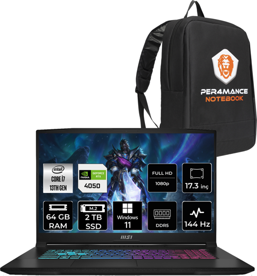 Katana 17 Intel Core i7 13620H 64GB 2TB SSD 144Hz W11H Bilgisayar B13VEK-1036XTR & PER4 ÇANTA B13VEK1036XTRP374