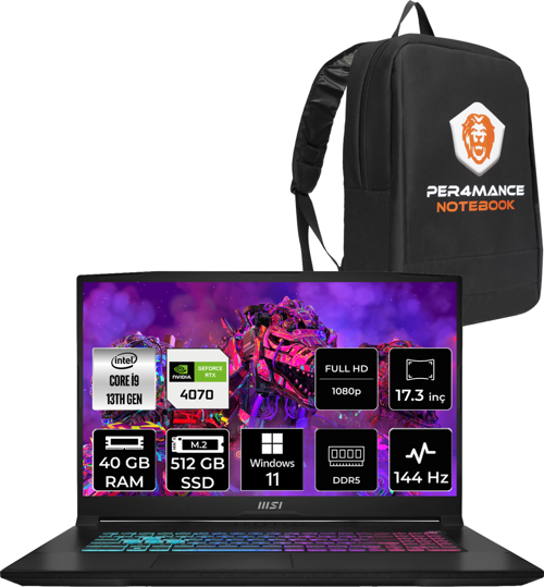 Katana 17 Intel Core i9 13900H 40GB 512GB SSD 144Hz W11P Bilgisayar B13VGK-1242XTR & PER4 ÇANTA B13VGK1242XTRP402