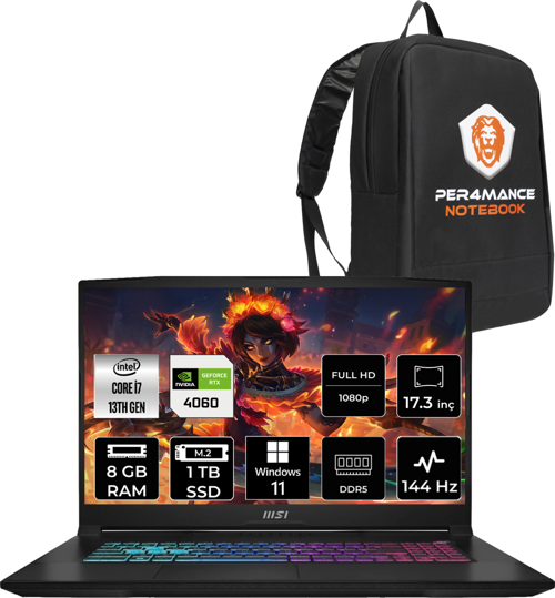Katana 17 Intel Core i7 13620H 8GB 1TB SSD 144Hz W11H Bilgisayar B13VFK-1037XTR & PER4 ÇANTA B13VFK1037XTRP343