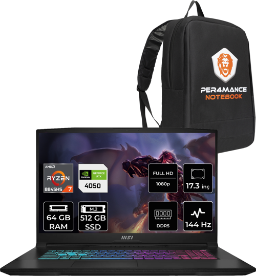 Katana A17 AI AMD Ryzen 7 8845HS 64GB 512GB SSD 144Hz FDOS Bilgisayar B8VE-853XTR & PER4 ÇANTA B8VE853XTRP332