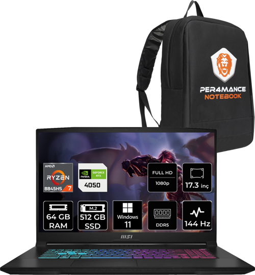 Katana A17 AI AMD Ryzen 7 8845HS 64GB 512GB SSD 144Hz W11P Bilgisayar B8VE-853XTR & PER4 ÇANTA B8VE853XTRP412