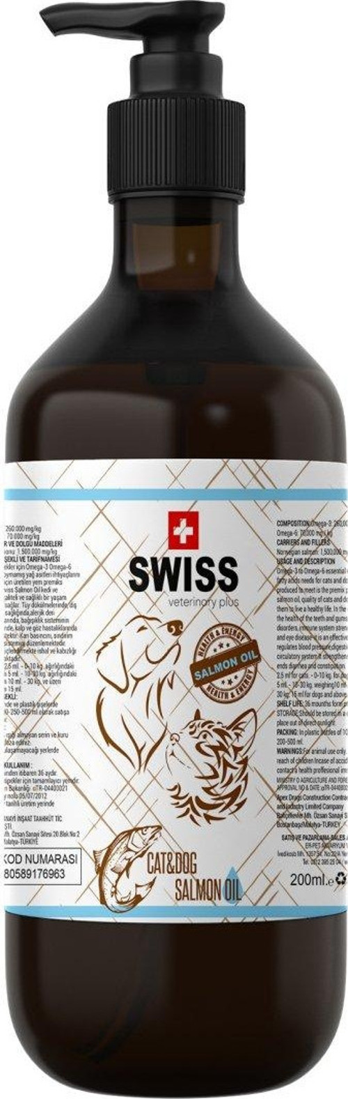 Salmon Oil Omega 3 ve 6 Balık Yağı Kedi ve Köpek 200 ml