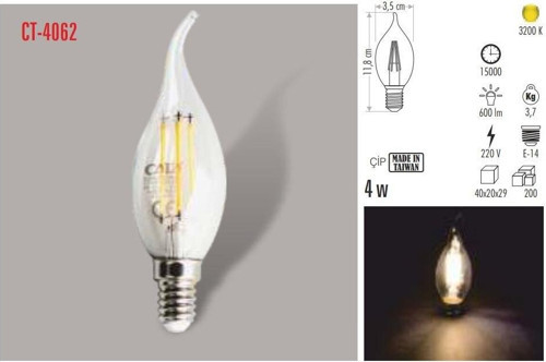 4 Watt Edison LED Kıvrık Buji Ampul E-14 3000K Gün Işığı CT-4062