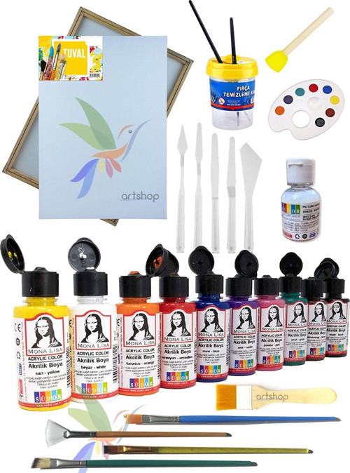 Südor 10X40 Ml Akrilik Boya Başlangıç Seti, 35X50 Tuval, 5 Fırça, Su Kabı, 5 Spatula, Vernik
