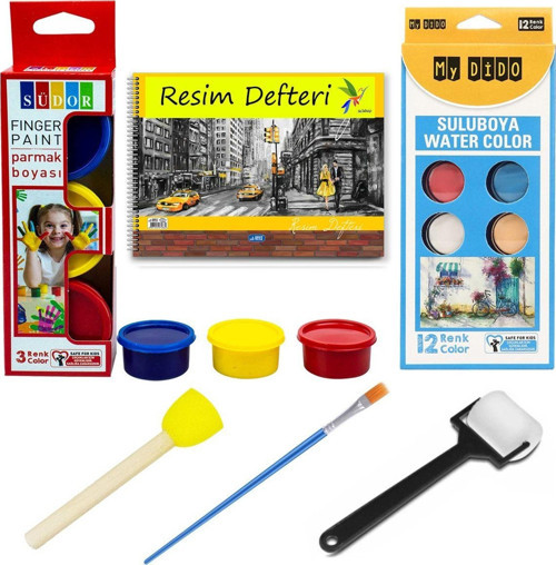 Südor Mydido 12 Renk Sulu Boya, Südor 3 Renk Parmak Boyası, Resim Defteri, Ponpon, Rulo, Fırça
