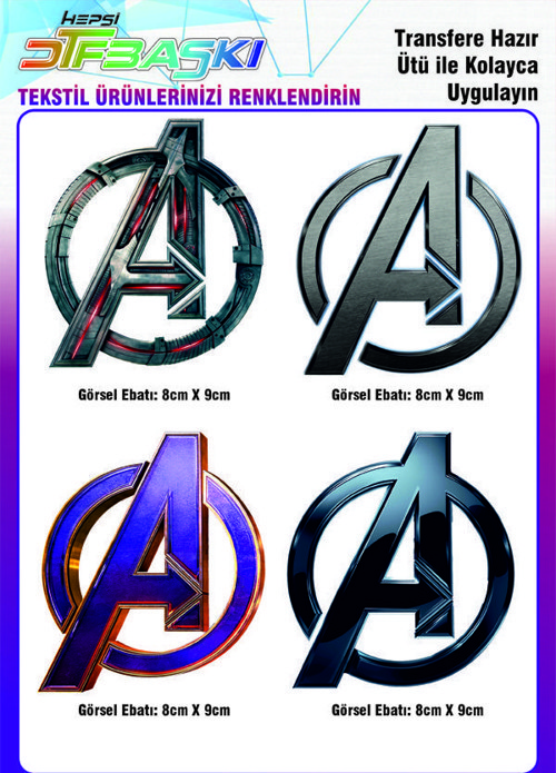 Avengers Yenilmezler Logo 4 Adet Ütü ile Yapışan Tekstil DTF Baskı