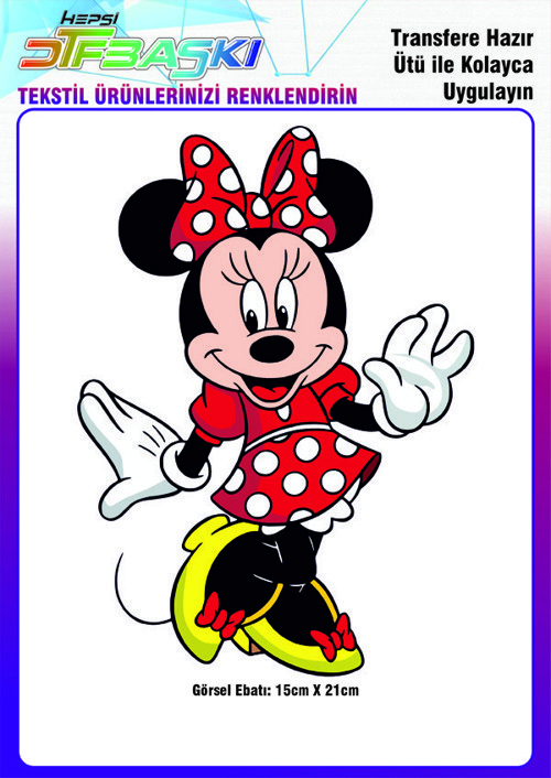 Minnie Mouse 1 Adet Büyük Ütü ile Yapışan Tekstil DTF Baskı