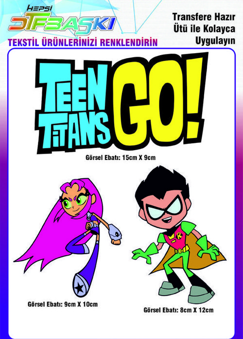 Teen Titans Go 3 Adet Ütü ile Yapışan Tekstil DTF Baskı