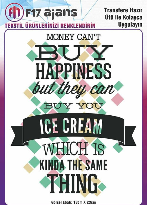Ütü Ile Yapışan Tekstil Dtf Baskı Görseli Money Can't Buy Happiness