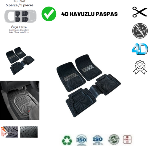 Tempra 1988 Uyumlu Havuzlu Yeni Nesil Plus Paspas Siyah - Gri