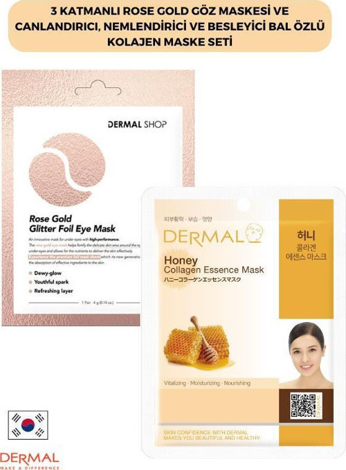 3 Katmanlı Rose Gold Göz Maskesi ve Canlandırıcı, Nemlendirici Ve Besleyici Bal Özlü Kolajen Maske Seti