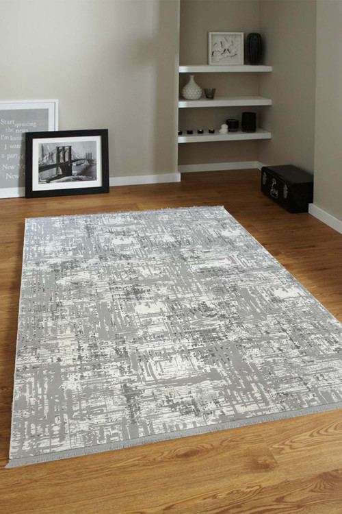 4m2-6m2 Bambu Tarz Modern Salon Oturma Odası Mutfak Koridor Yatak Odası Halısı Antialerjik Gri-Beyaz