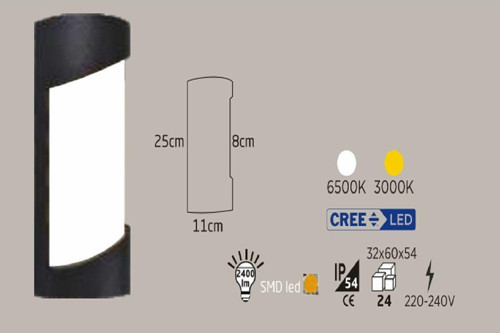 24W Siyah Kasa Dış Mekan Led Aplik Oval Boş (6500K)