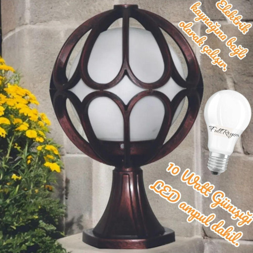 10 Watt Günışığı Led Ampul Dahil, Bakır Eskitme Bahçe Aydınlatma Apliği, Set Üstü Dekoratif Aplik