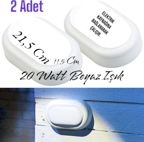 2 Adet 20 Watt Beyaz Işık Ledli Nemli Alan, Dış Mekan, Bahçe, Banyo, Teras, Balkon, Kamelya Apliği