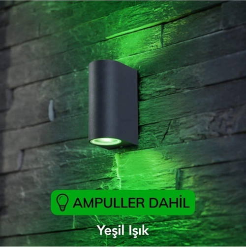 Yeşil Işık Antrasit Kasa Çift Yönlü Dekoratif Iç Ve Dış Mekan Duvar Apliği